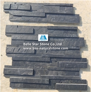 Black Slate Split Face 3d Culture Stacked Ledge Stone Veneer Panels