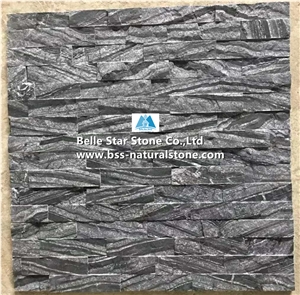 Black Wood Vein Marble Stacked Stone,Black Forest Marble Stone Cladding