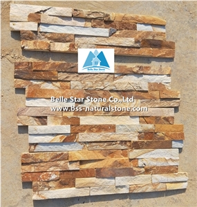 Gold Yellow Limestone Culture Stacked Ledger Stone Panels Veneer Clad
