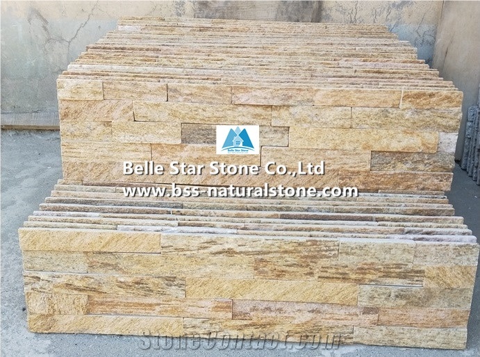 Golden Yellow Quartzite Culture Stacked Ledge Stone Veneer Panels Clad