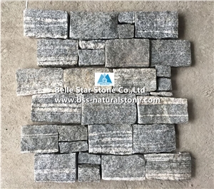 Grey Granite Culture Ledge Stacked Stone Veneer Back with Steel Wire
