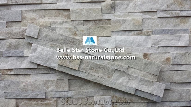 Ivory Cream White Quartzite Culture Stacked Ledge Stone Cladding Panel