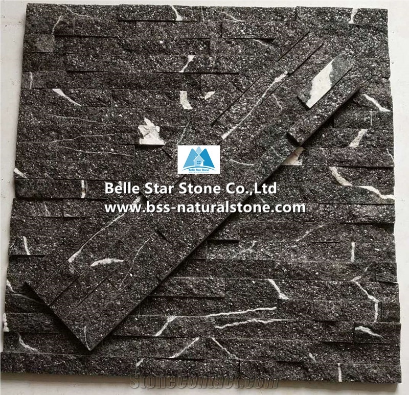Lightning Black Galaxy Granite Culture Stacked Ledge Stone Veneer Clad