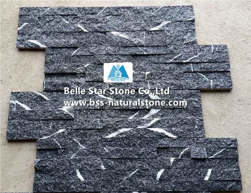 Lightning Black Galaxy Granite Culture Stacked Ledge Stone Veneer Clad