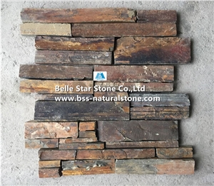 Multicolor Rusty Slate Stacked Ledge Stone Cladding with Steel Wire