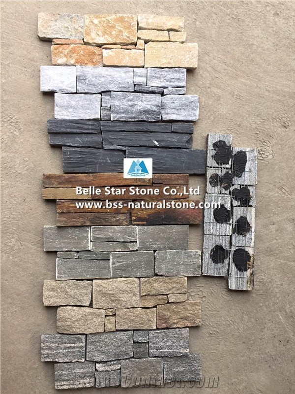 Multicolor Rusty Slate Stacked Ledge Stone Cladding with Steel Wire