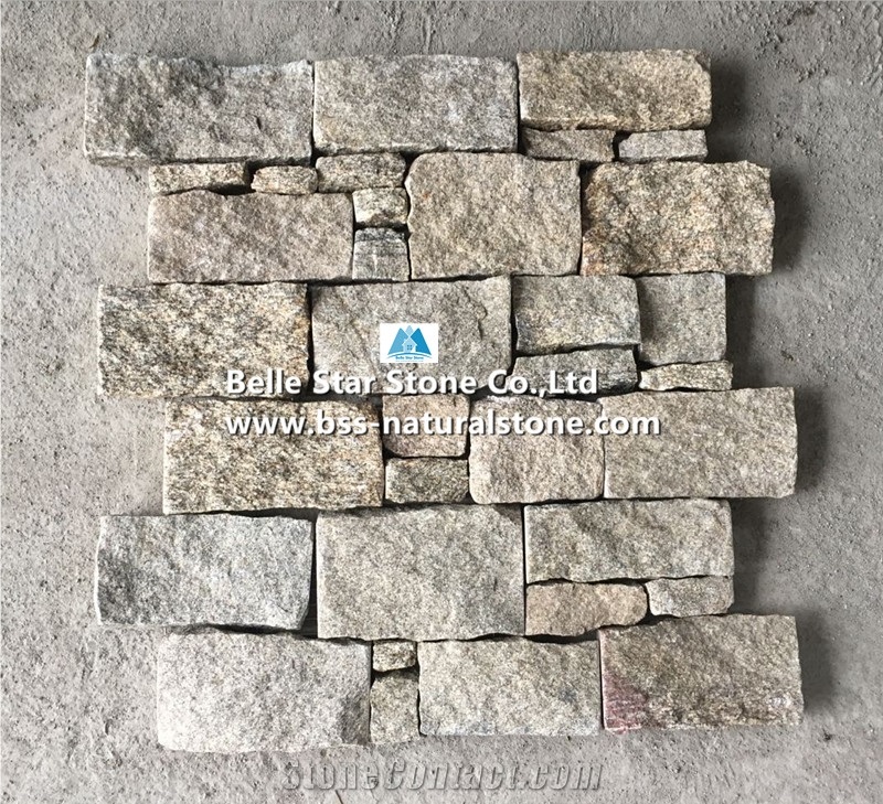 Yellow Granite Culture Ledge Stacked Stone Cladding with Steel Wire