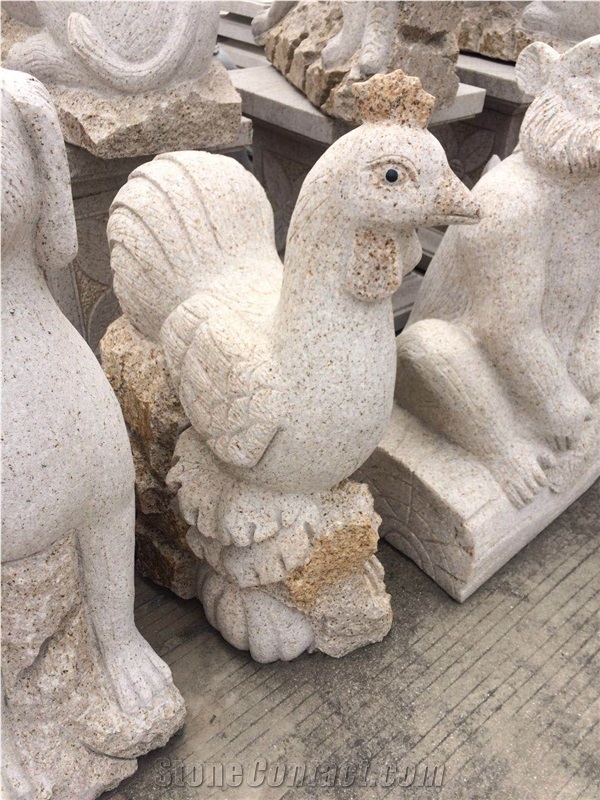 China Manufacture G682 Rusty Yellow Granite Chicken Rooster Carving