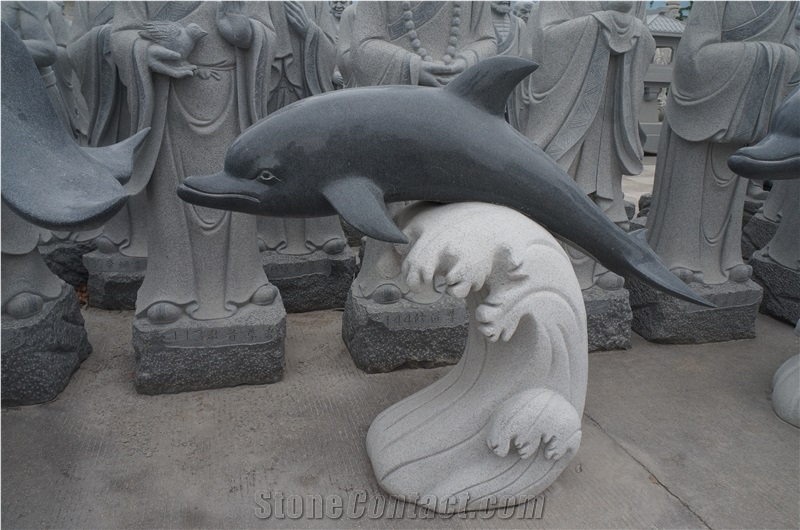 China Manufacture Padang Dark Grey Grainte G654 Dolphin Animal Carving