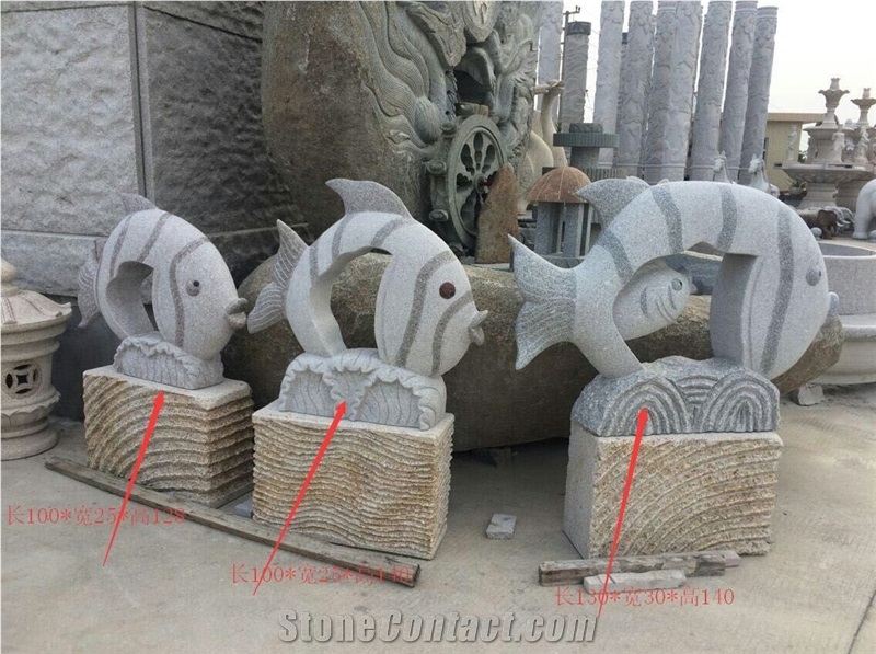 China Manufacture Padang Dark Grey Granite G654 Fish Animal Carving