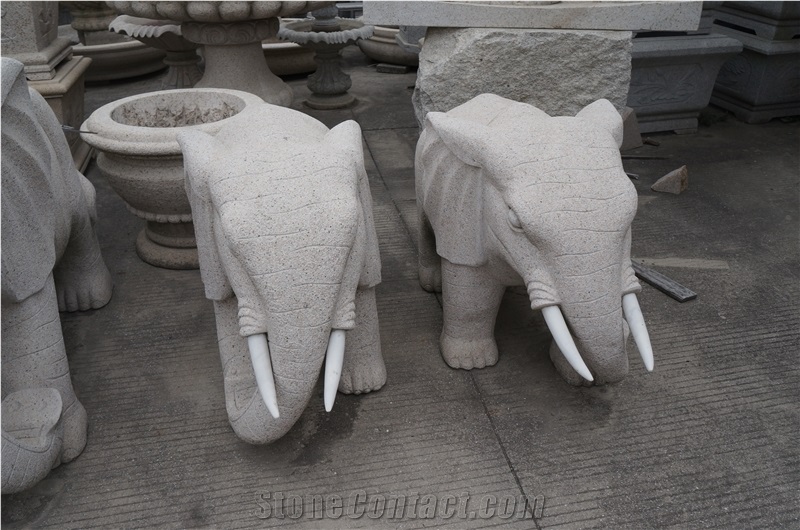 China Manufacture Pink Granite G681 Elephant Animal Carving Sculpture