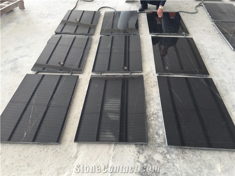 Chinese Cheap Nero Marquina Marble Polished Half Slabs, Tiles