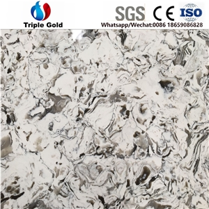 Artificial Crystal Oyster White Grey Granite Quartz Big Slab Tiles