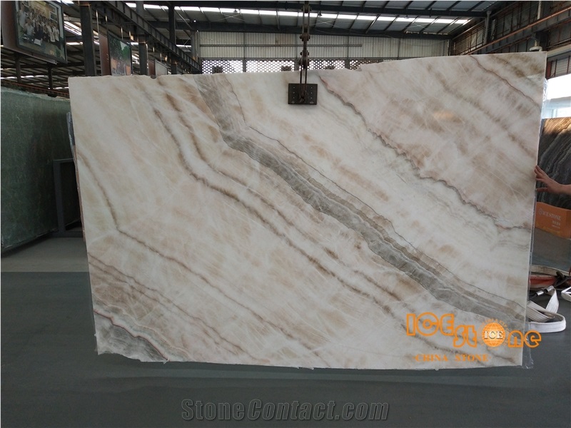 China Beige Onyx Bookmatch Transparency Wood Vein Crystal Slabs Tiles