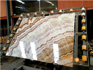 China Color Onyx Bookmatch Rainbow Beige Slab Tiles Walling Polished