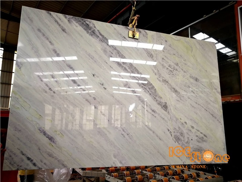 China Light Blue Jade Hibiscus White Marble Bookmatch Slabs Tiles