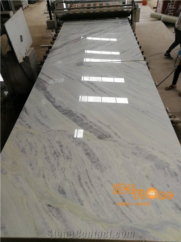 China Light Blue Jade Hibiscus White Marble Bookmatch Slabs Tiles