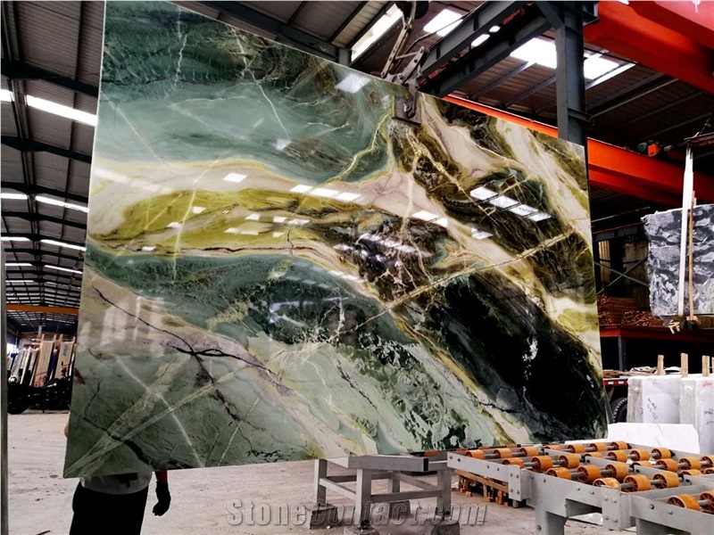 High Quality Green and White Veins Marble Tiles/Bookmatch Wall Slabs