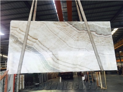 White Wood Onyx Slab in Different Bookmatch, Beige Onyx Exclusive