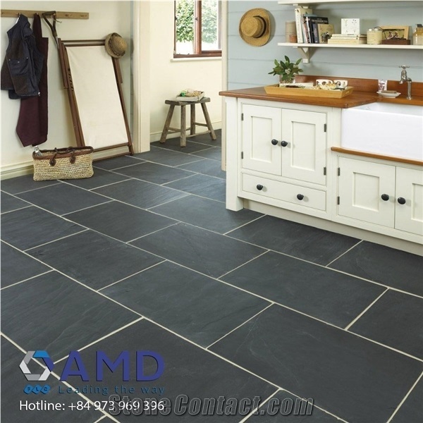 Vietnam High Quality Black Slate Tiles,Lai Chau Black Slate