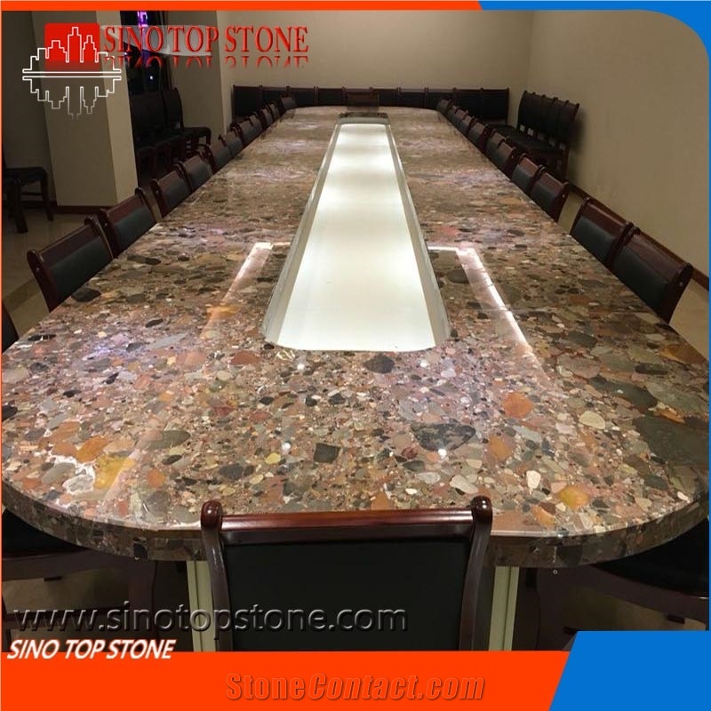 Multicolor Chocolate Stone Office Table, Multicolor Granite Round Top