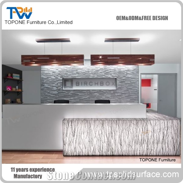 Acrylic Solid Surface Corian 2 People Designed Recetion Counter