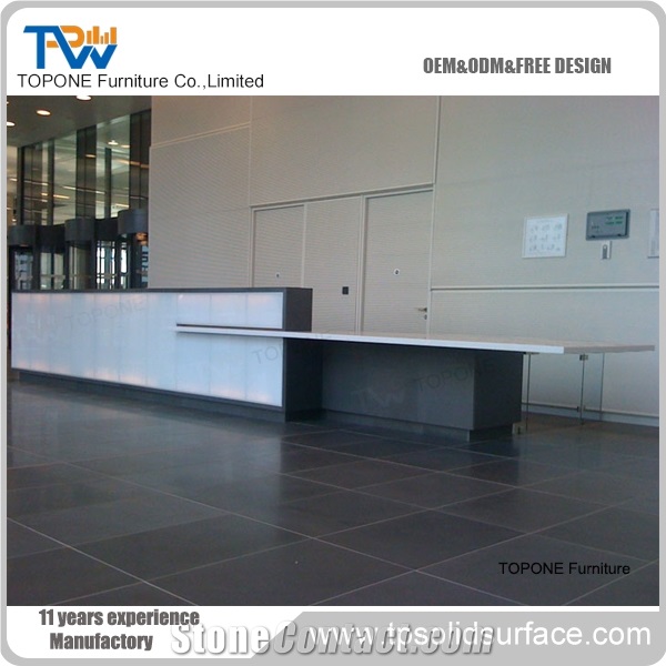 Blue Color Reception Counter Artificial Stone Office Table