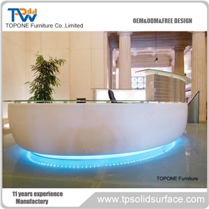 Blue Color Reception Counter Artificial Stone Office Table