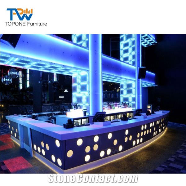 Factory Custom Marble Top Curved Led Cafe Restaurant Pub Bar Counter