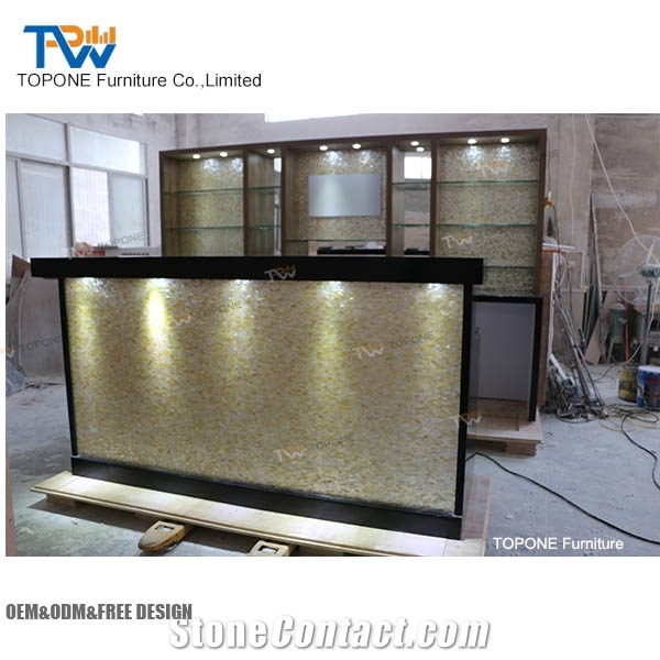 Modern Wooden Restaurant Stone Bar Counter Tops with Glass Display