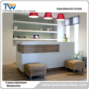 Orange Reception Counter for Office Pure Acrylic Solid Surface