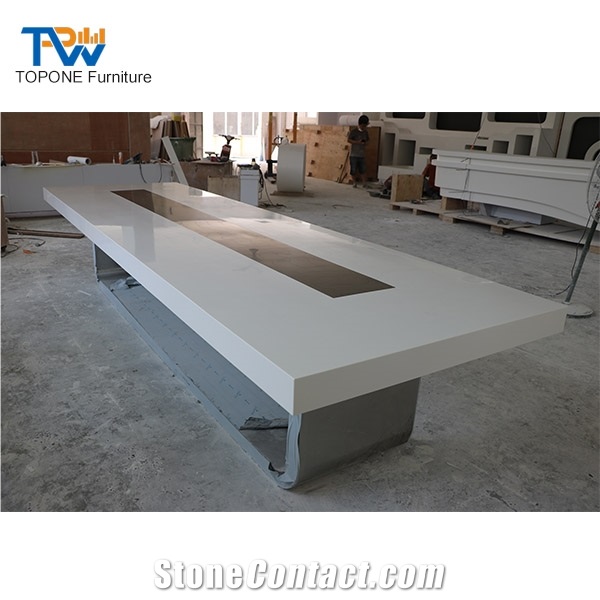 White Acrylic Solid Surface Marble Stone Conference Table Tops Design