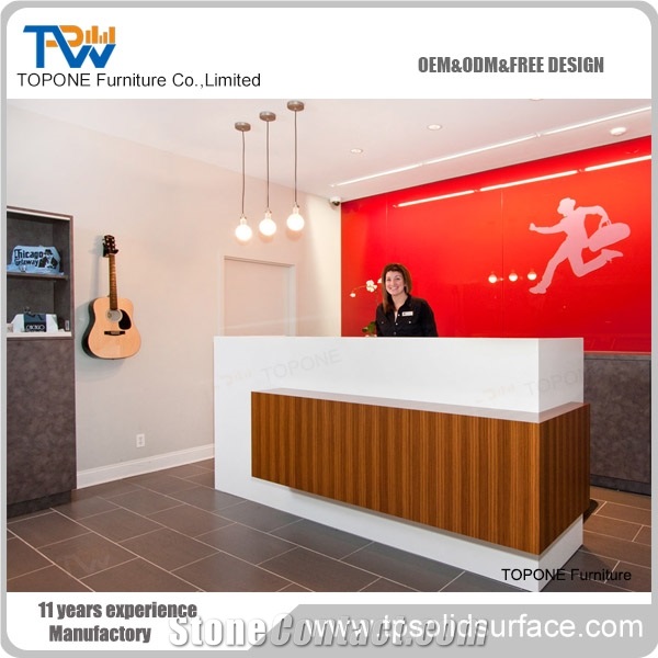 White Artificial Marble Stone Hotel Reception Counter Design
