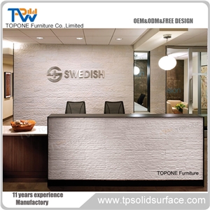 White Class Solid Surface Reception Desk Manmade Stone Tabletops