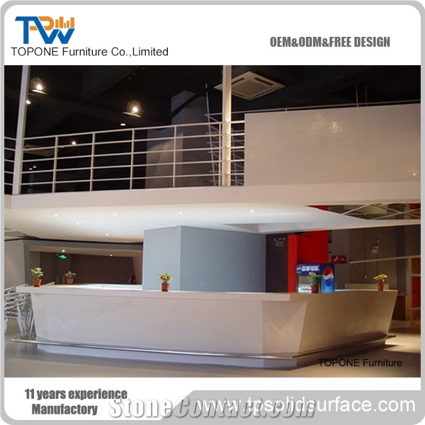 White Elegant Office Corian Solid Surface Reception Counter