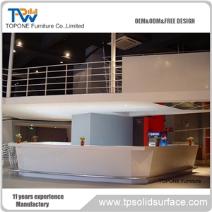 White Elegant Office Corian Solid Surface Reception Counter