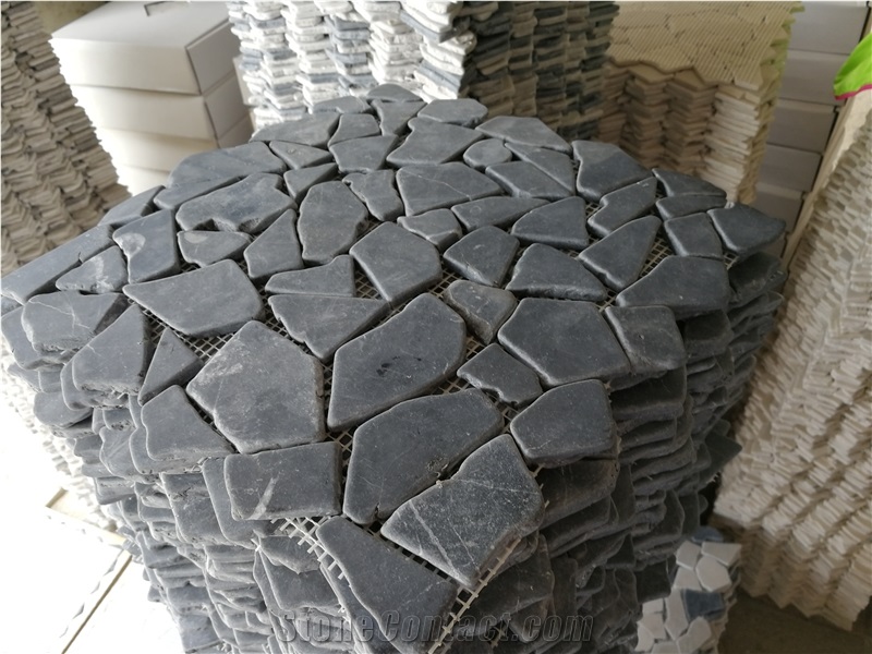 Nero Marquina Marble Tumble Finished Mosaic , Black Marble Mosaic