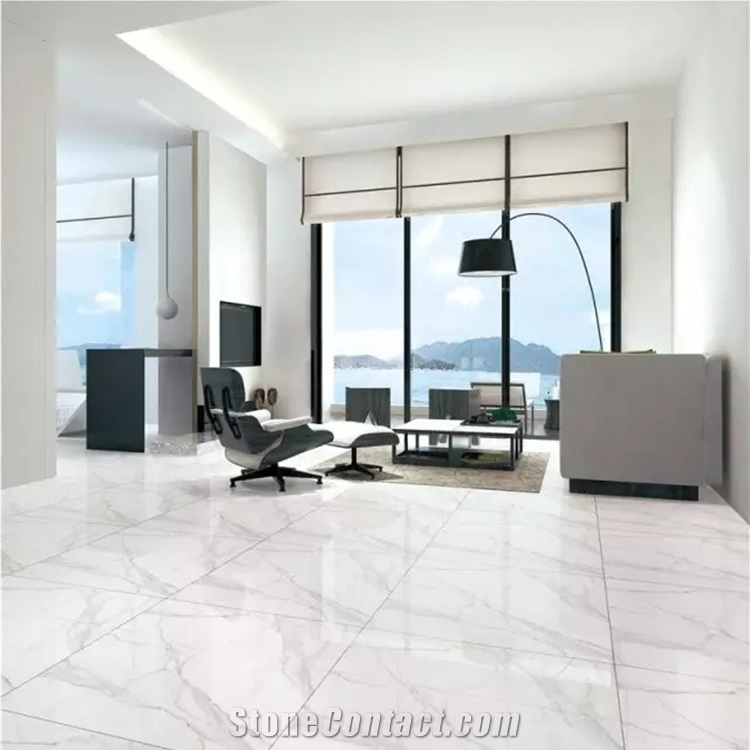 Carrara White Marble Looks Bathroom Design Polished Porcelain Tiles 32x32