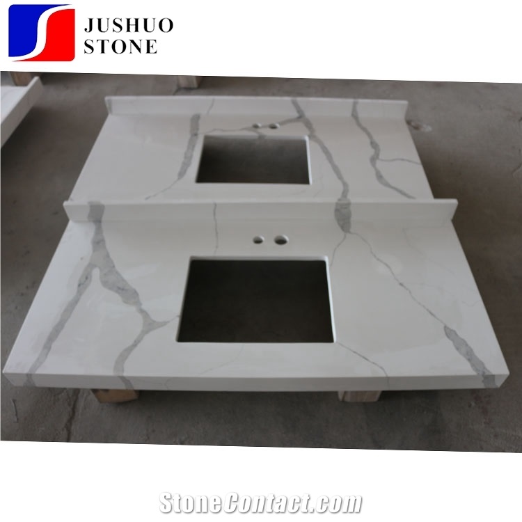 China Man Made Polished White Quartz Bath Countertop