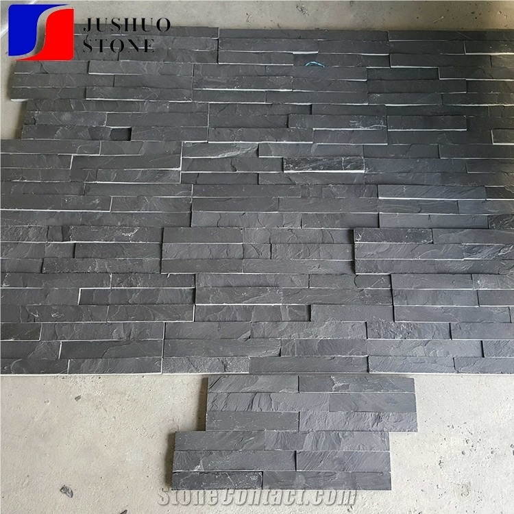 Split Surface Black Slate Panel Tiles for Wall Cladding Building Stone