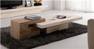 Classic Beige Limestone Round Tv Table Stone Furniture for Interior Living Room Design