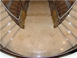 Jura Beige Limestone Floor Stepping Staircase,Cream Sea Coral Stone Risers Villia Interior