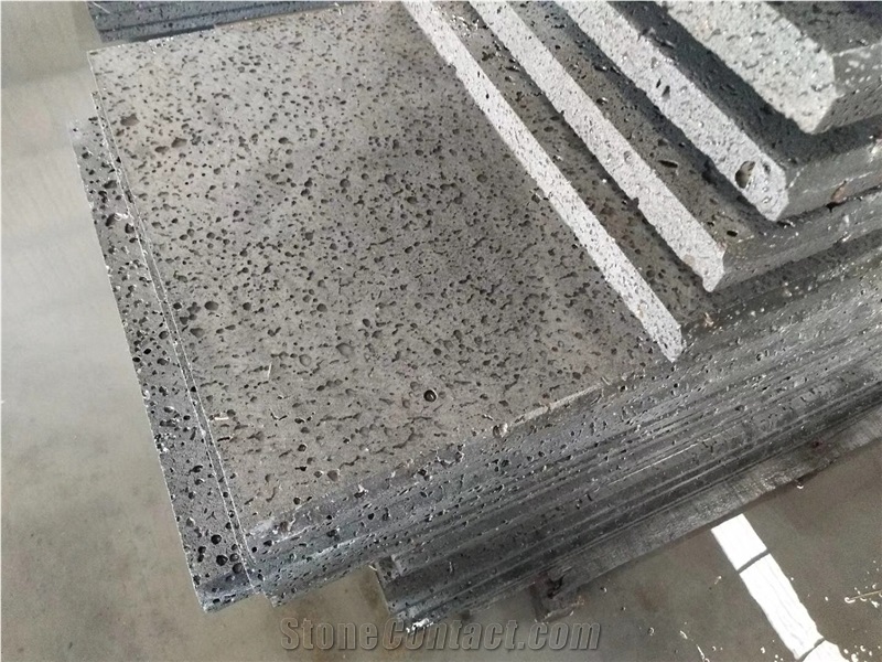 Moon Surface Hainan Grey Basalt Panel Tile with Hole Floor Paving