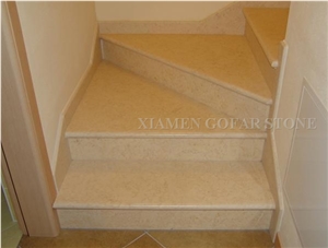 Sunny Marble Beige Stone Stair Risers Floor Covering,Interior Villa Sraircase