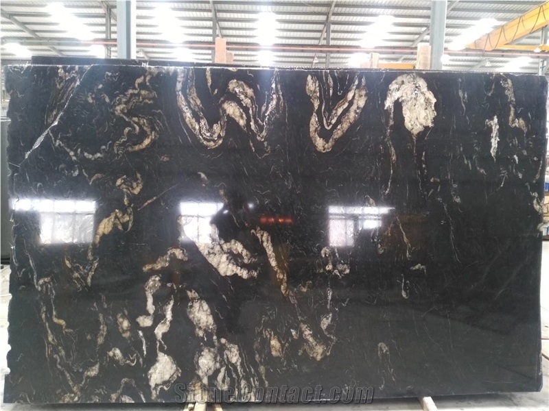 Titanium Black Swan Granite Brazil Panel Slabs,Brazil Nero Gold Veins Tiles Wall Floor Covering