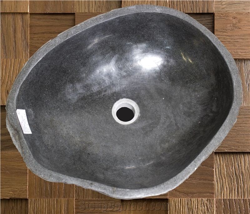 Indonesia Natural River Stone Wash Basin with Edging for Bathroom