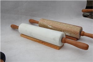 Marble Rolling Pin with Wood Base Support