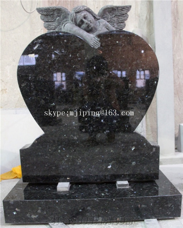 Blue Pearl Granite Little Angel with Heart Shape Tombstone