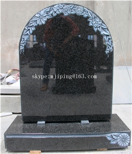 G654 Dark Gray Granite Carving Flower Headstone