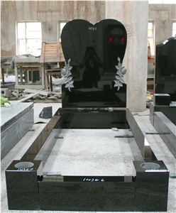 Shanxi Black Granite Single Gravestone with Carving Flowers